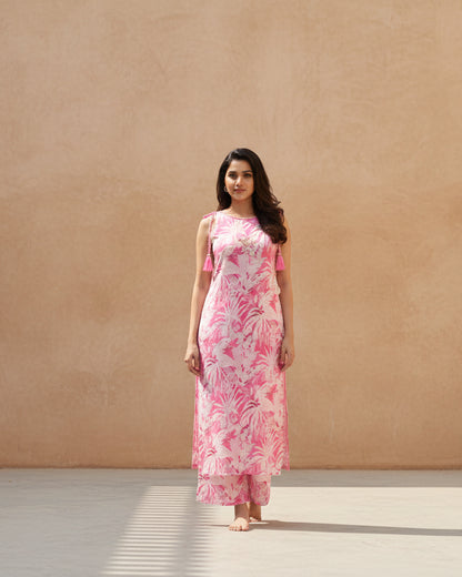 Pink Cotton Print kurta set