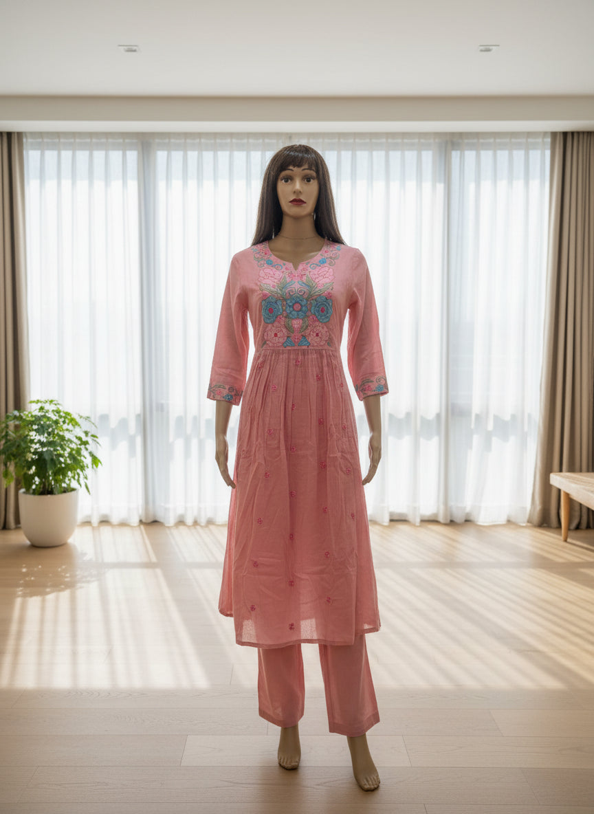 Blush Blossom Embroidered Kurta Set
