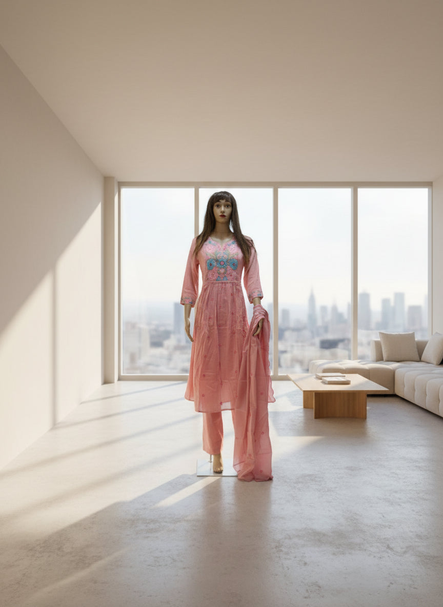 Blush Blossom Embroidered Kurta Set
