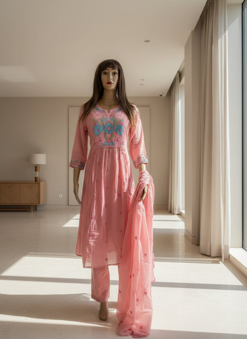 Blush Blossom Embroidered Kurta Set