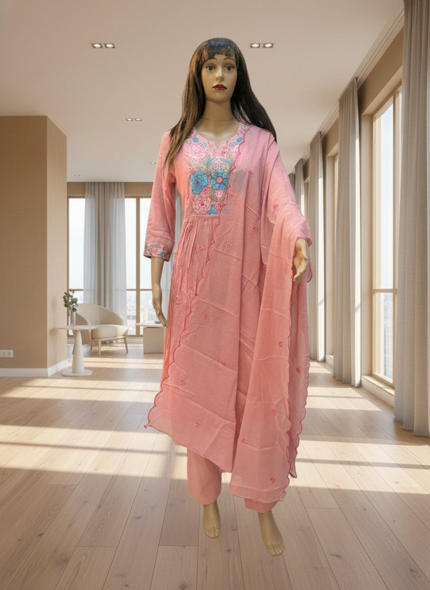 Blush Blossom Embroidered Kurta Set