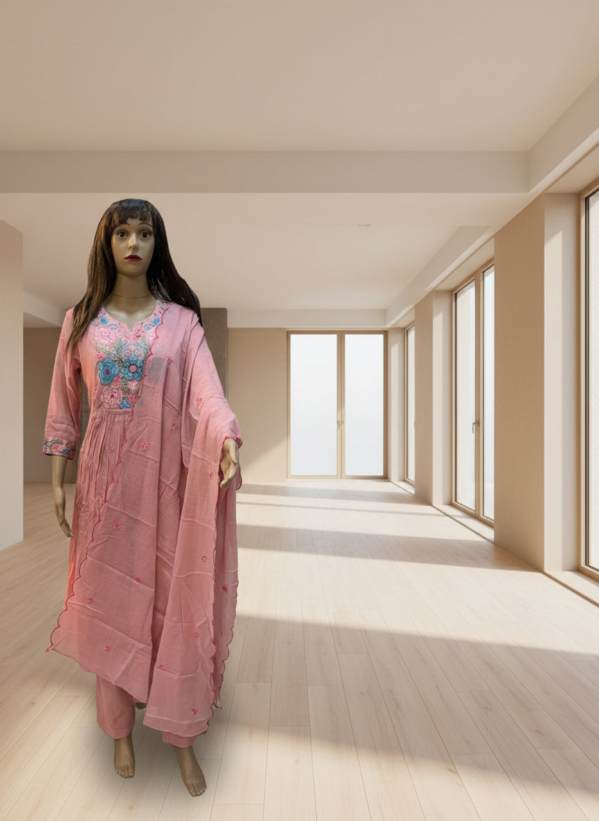 Blush Blossom Embroidered Kurta Set