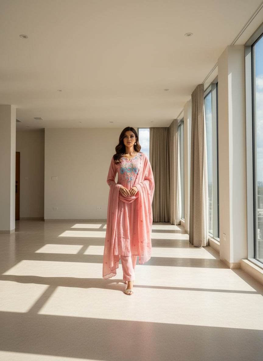 Blush Blossom Embroidered Kurta Set