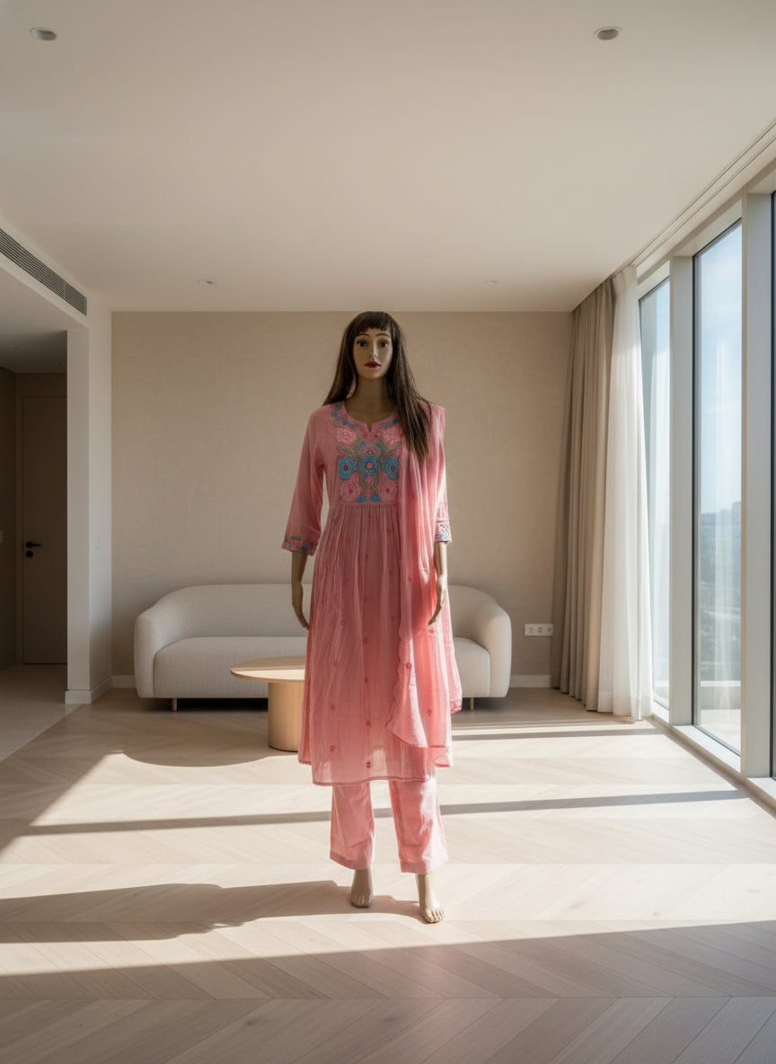 Blush Blossom Embroidered Kurta Set