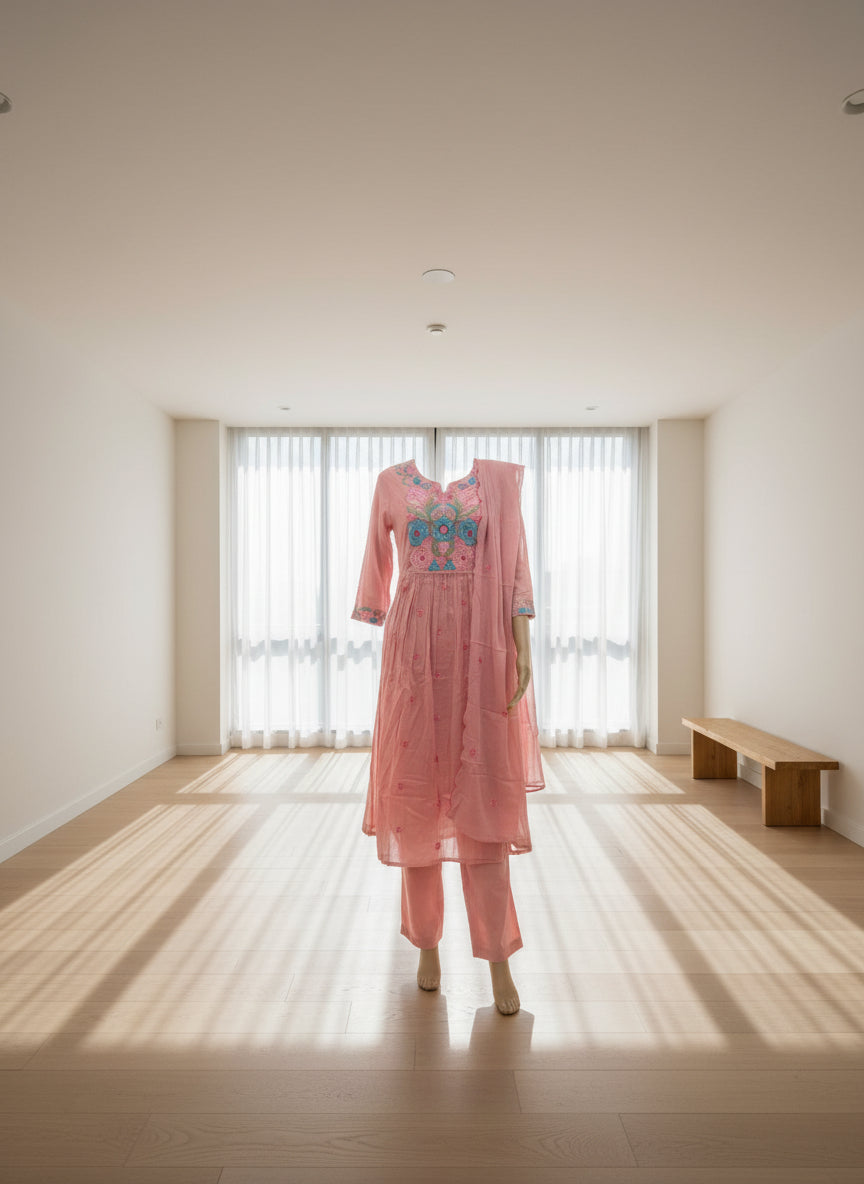 Blush Blossom Embroidered Kurta Set