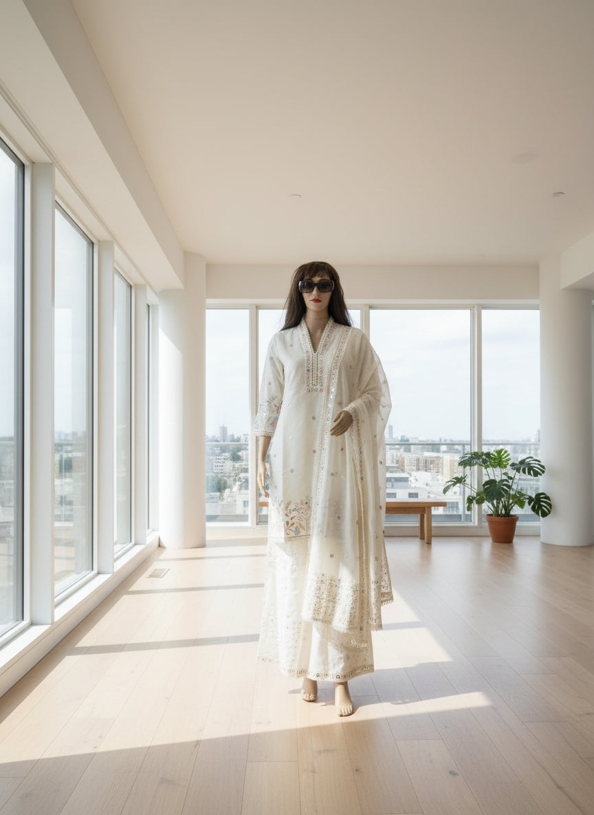 Ivory Garden Embroidered Kurta Set