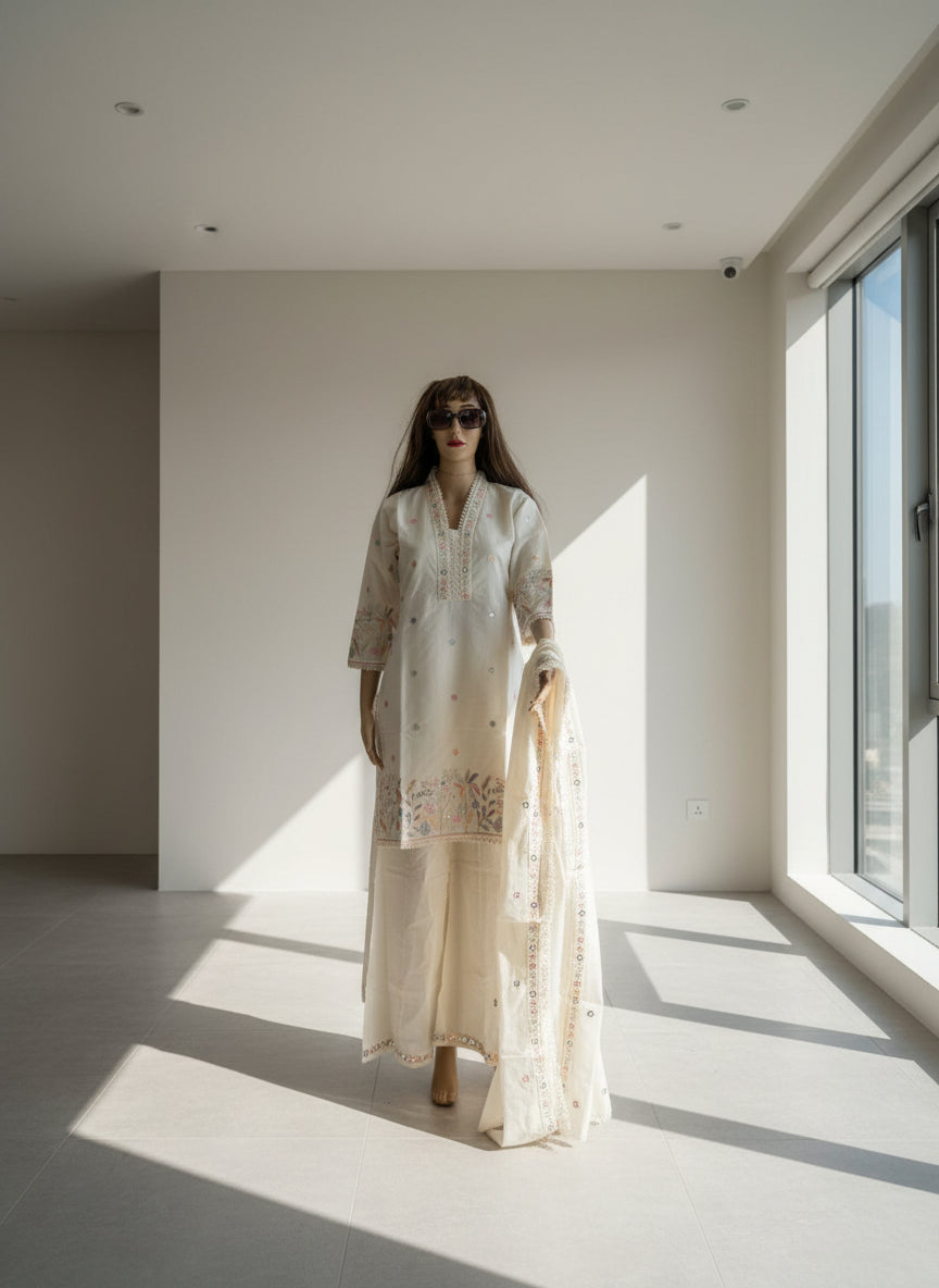 Ivory Garden Embroidered Kurta Set