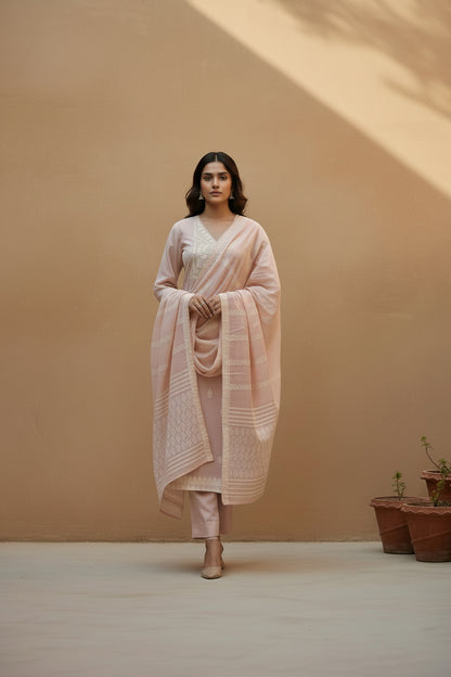 Pink Chanderi Silk Kurta Set