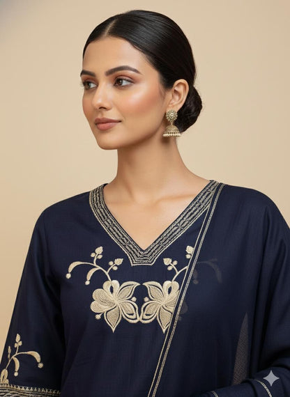 Navy Blue Embroidered Kurta Set