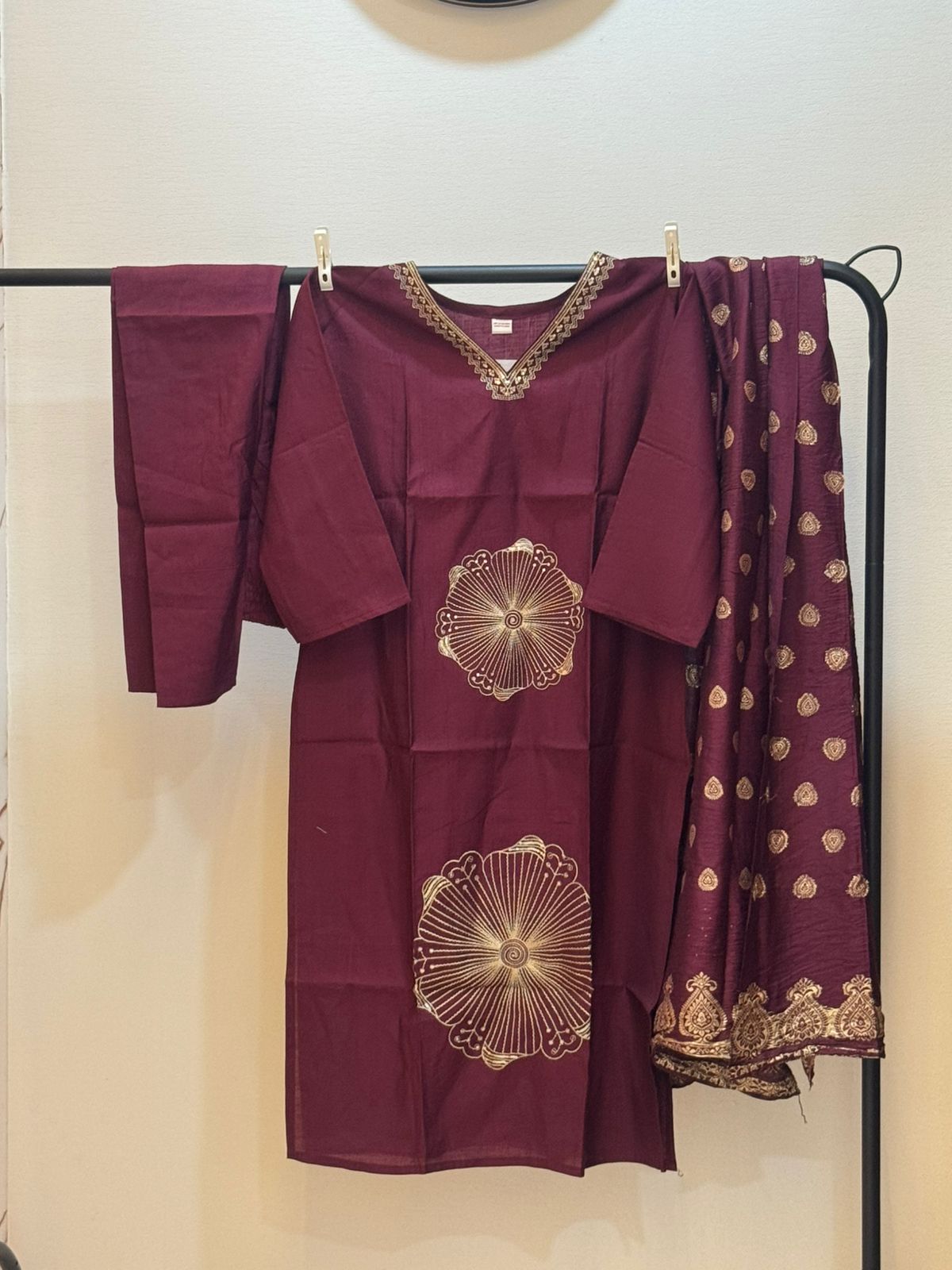 Wine embroidery Kurta Set