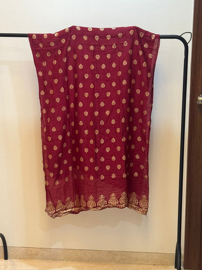 Maroon Embroidered Silk kurta set