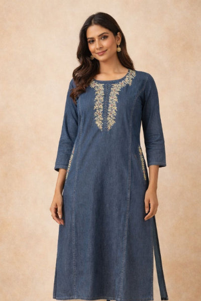 Soft Denim Bloom Kurta