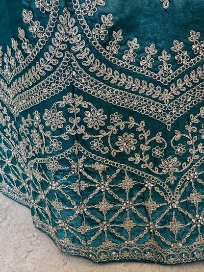 Teal Embroidered Lehenga Set(unstitched)