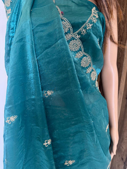 Teal Embroidered Lehenga Set(unstitched)