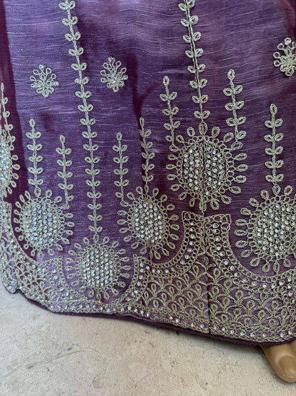 Mauve Embroidered Lehenga Set with Zari Work (Unstitched)