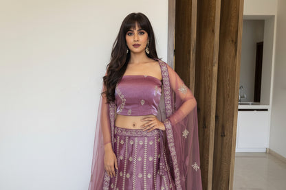 Mauve Embroidered Lehenga Set