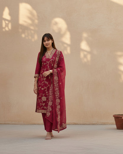 Rose Embroidered Kurta Set