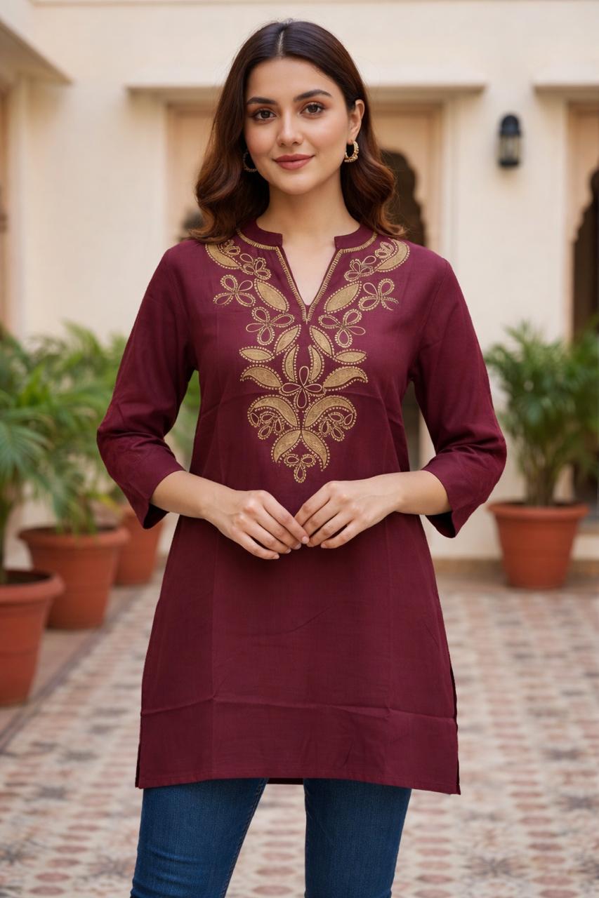 Maroon Embroidered Kurti