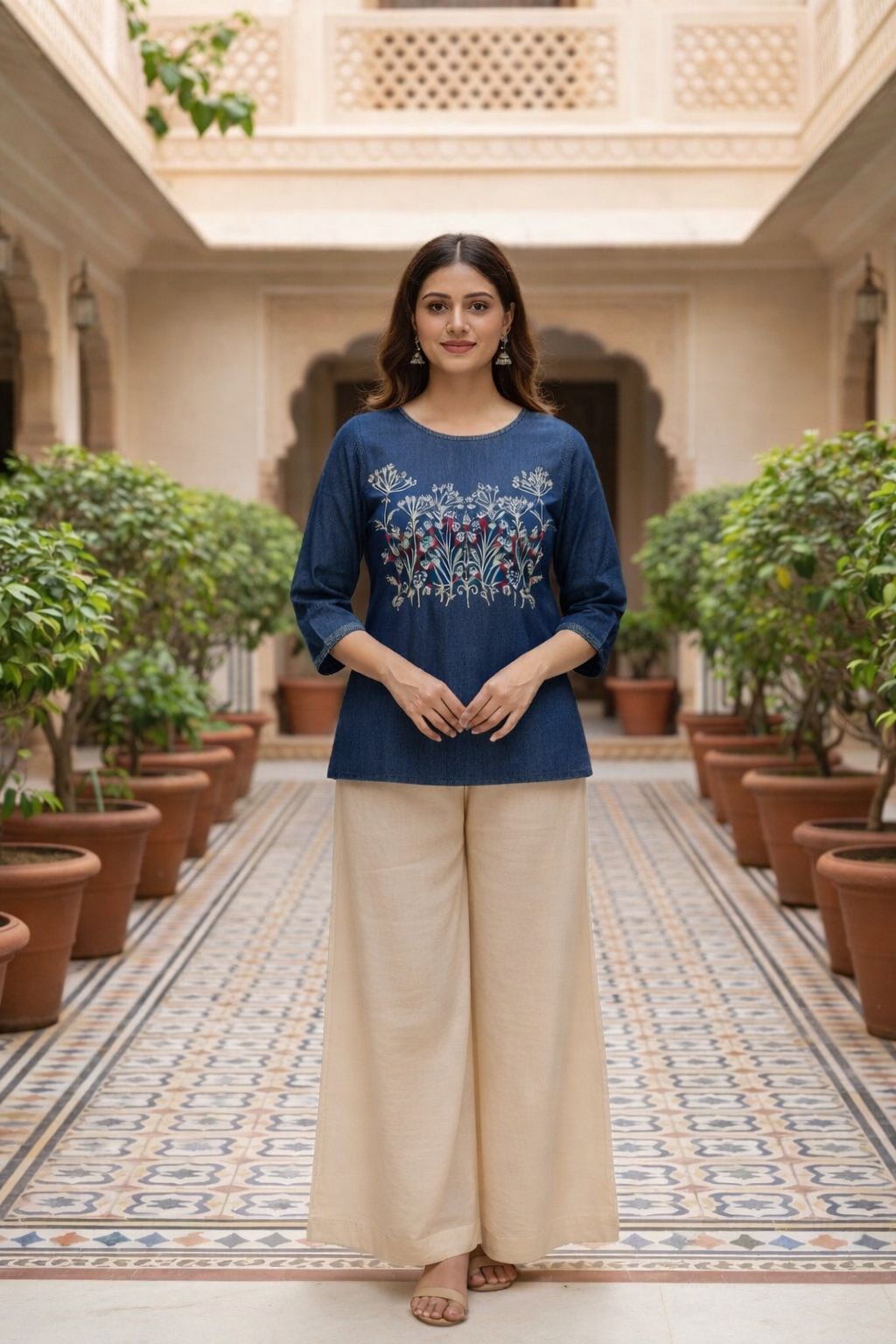 Denim Embroidered Tunic