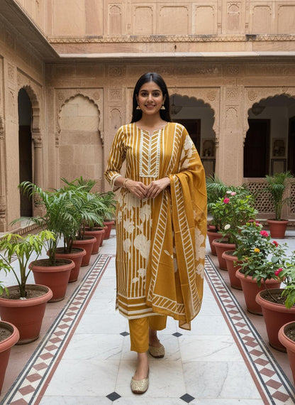 Mango Yellow Cotton Kurta set