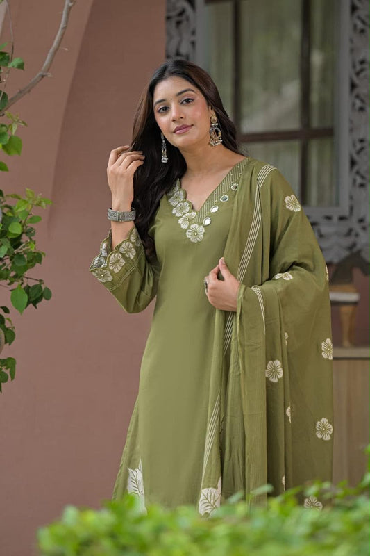 Vanya Olive Green Floral Embroidered Kurta Set