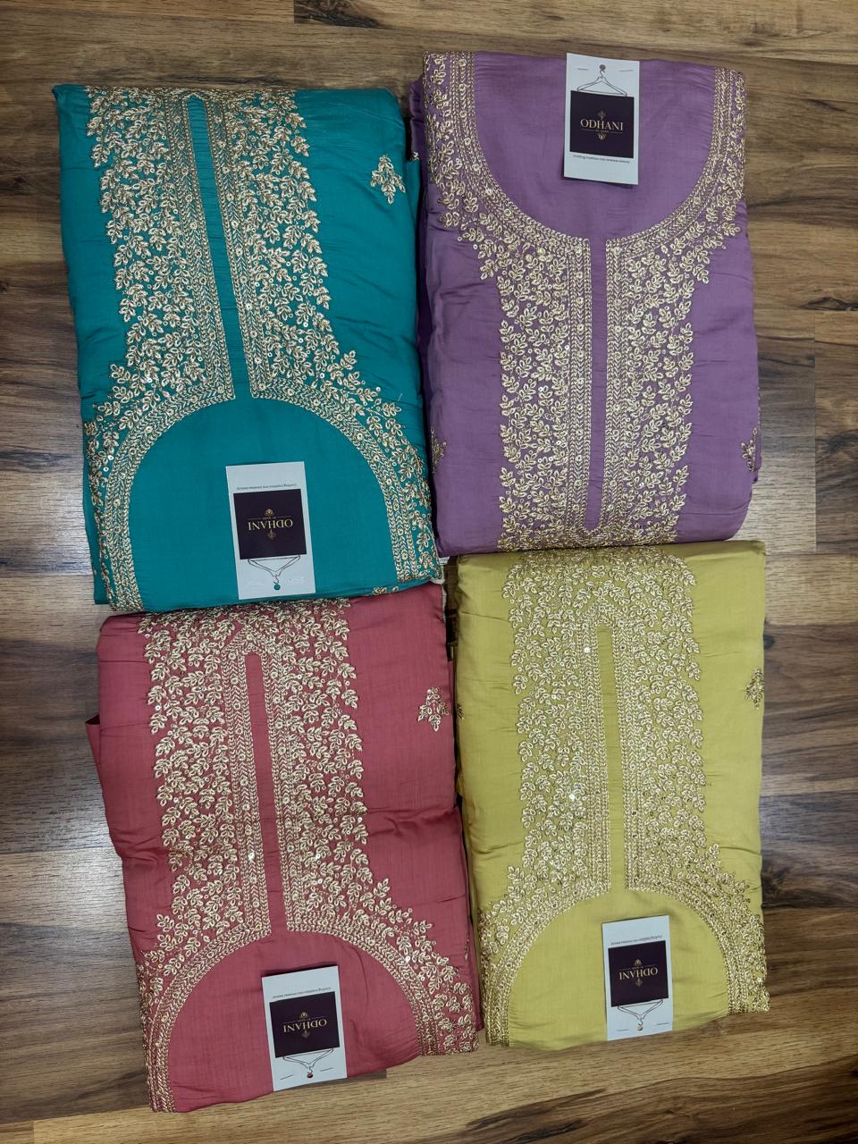 Neck Embroidery Suit Material with the Banarasi Texture Dupatta Set - Teal