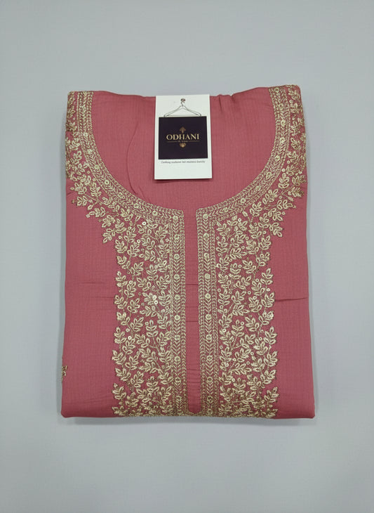Neck Embroidery Suit Material with the Banarasi Texture Dupatta Set - Pink
