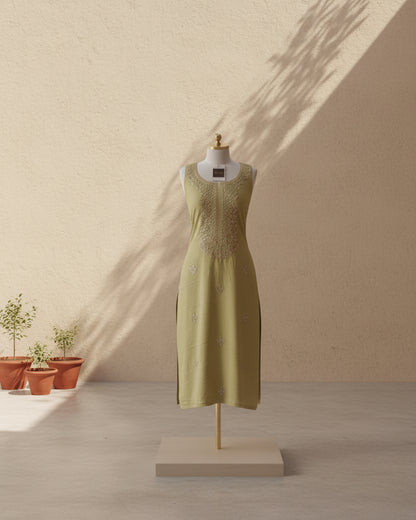 Neck Embroidery Suit Material with the Banarasi Texture Dupatta Set - Yellow