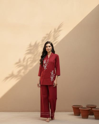 Maroon Cotton Co-ord Set
