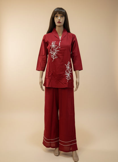 Maroon Cotton Co-ord Set