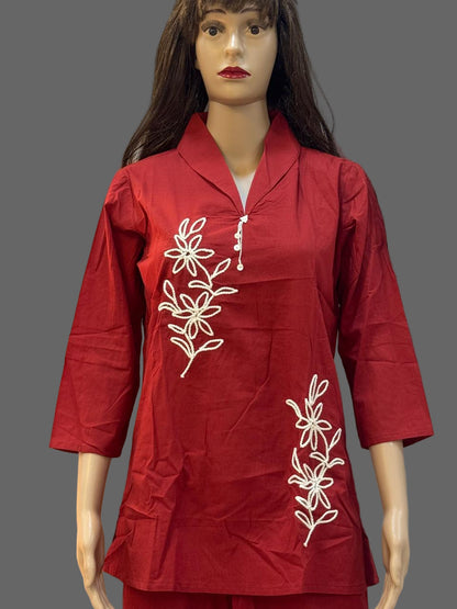 Maroon Cotton Co-ord Set
