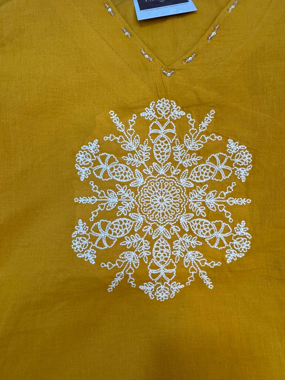 Golden Marigold Embroidered mulcotton Kurta Set