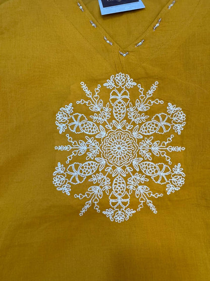 Golden Marigold Embroidered mulcotton Kurta Set