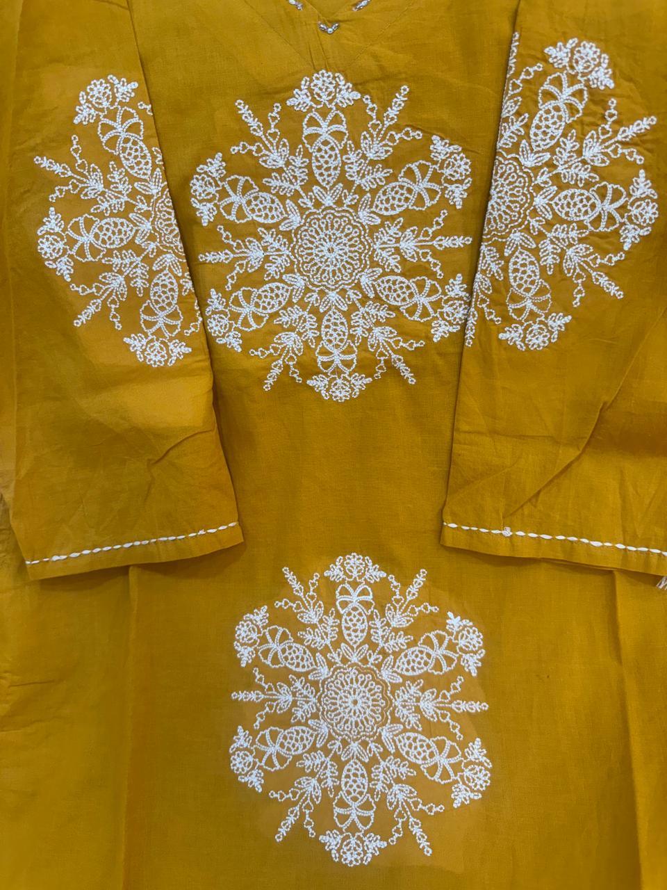 Golden Marigold Embroidered mulcotton Kurta Set