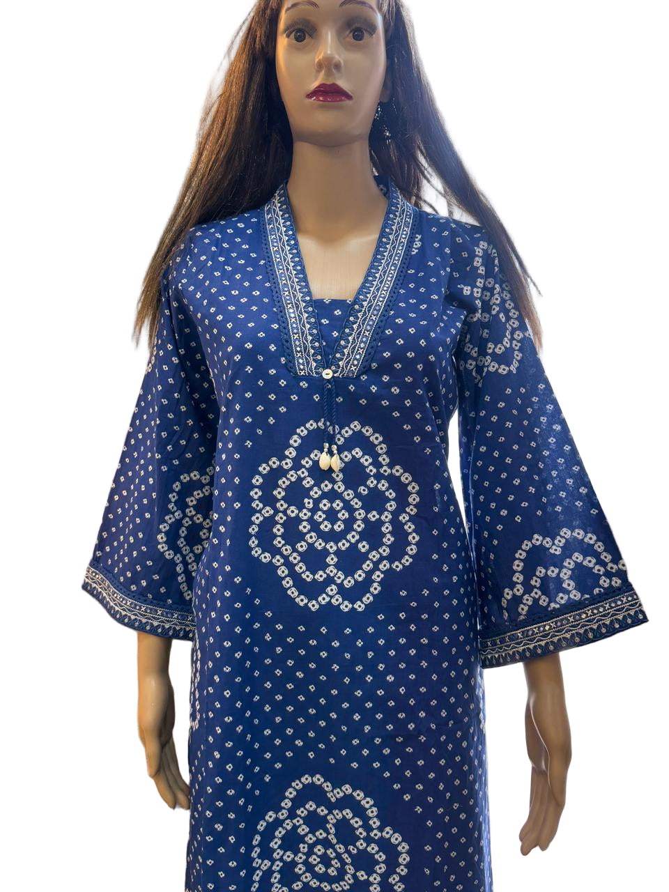 Indigo Bandhani Print Cotton Kurta Set with Striped Dupatta