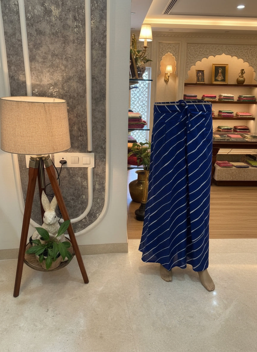 Indigo Bandhani Print Cotton Kurta Set with Striped Dupatta