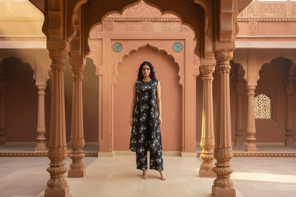 Black Cotton Printed Palazzo Set