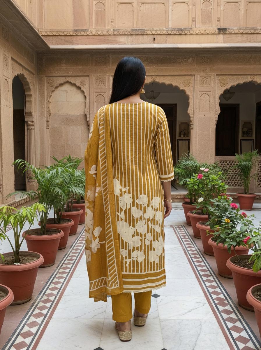 Mango Yellow Cotton Kurta set