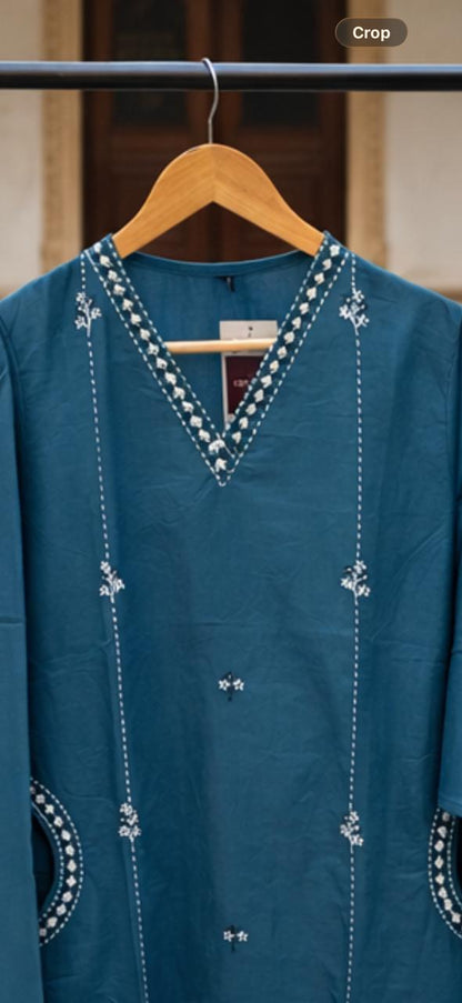 Teal Cotton Kurta Set