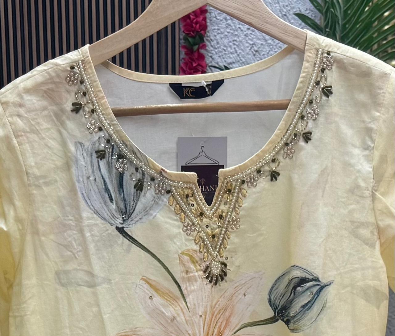 Butter Yellow Printed Cotton Kurta Set