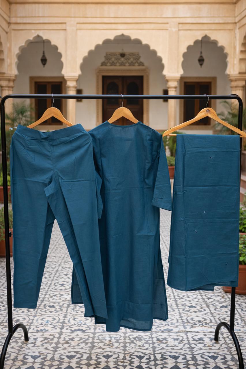 Teal Cotton Kurta Set