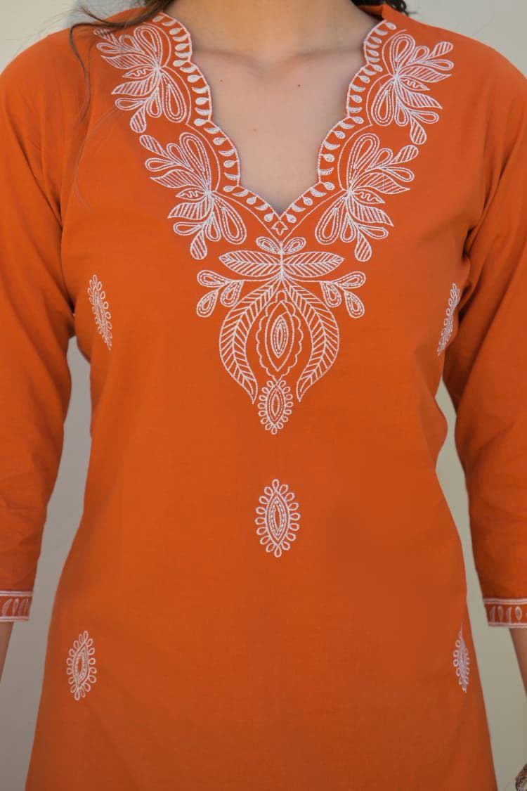 Riva Orange Embroidered Kurta Set