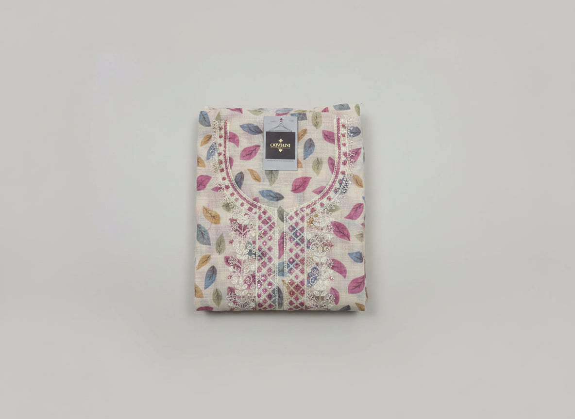 White Floral Kurta Material