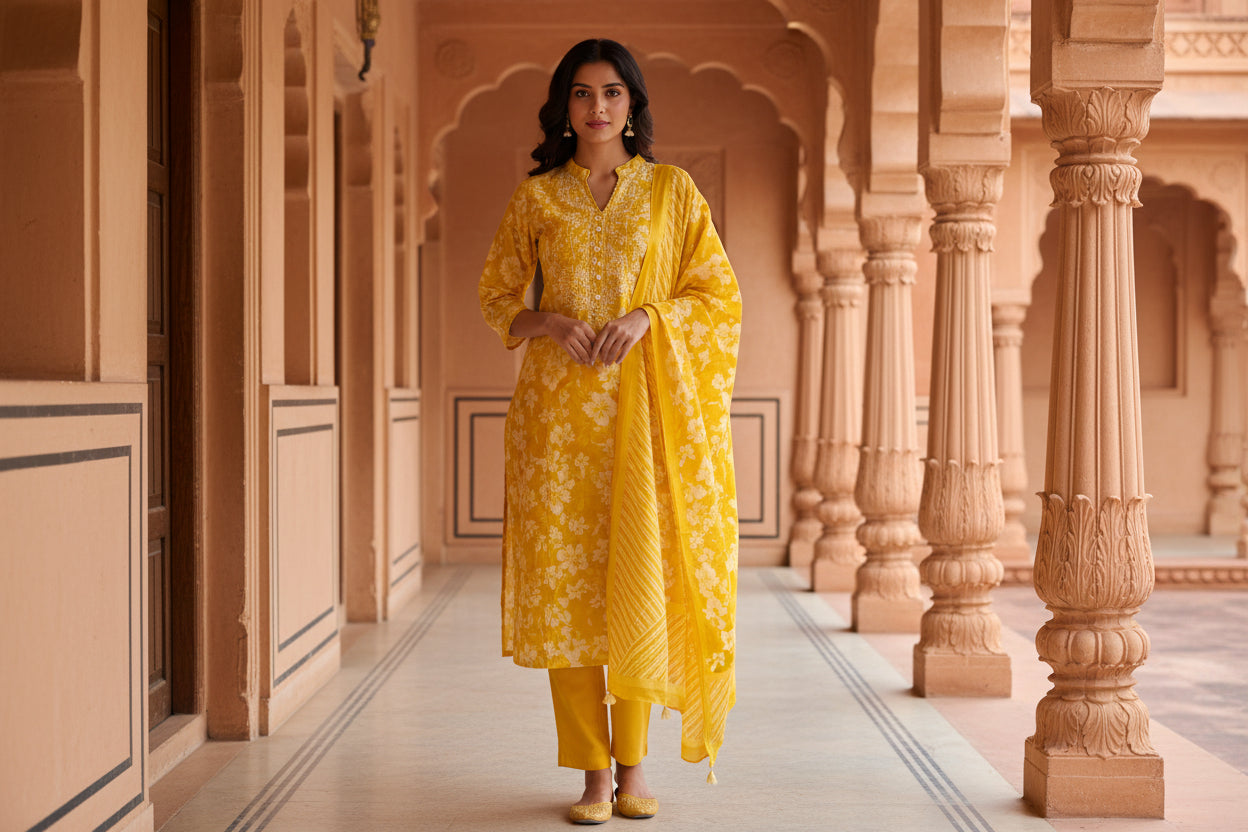 Yellow Floral Kurta Set 1