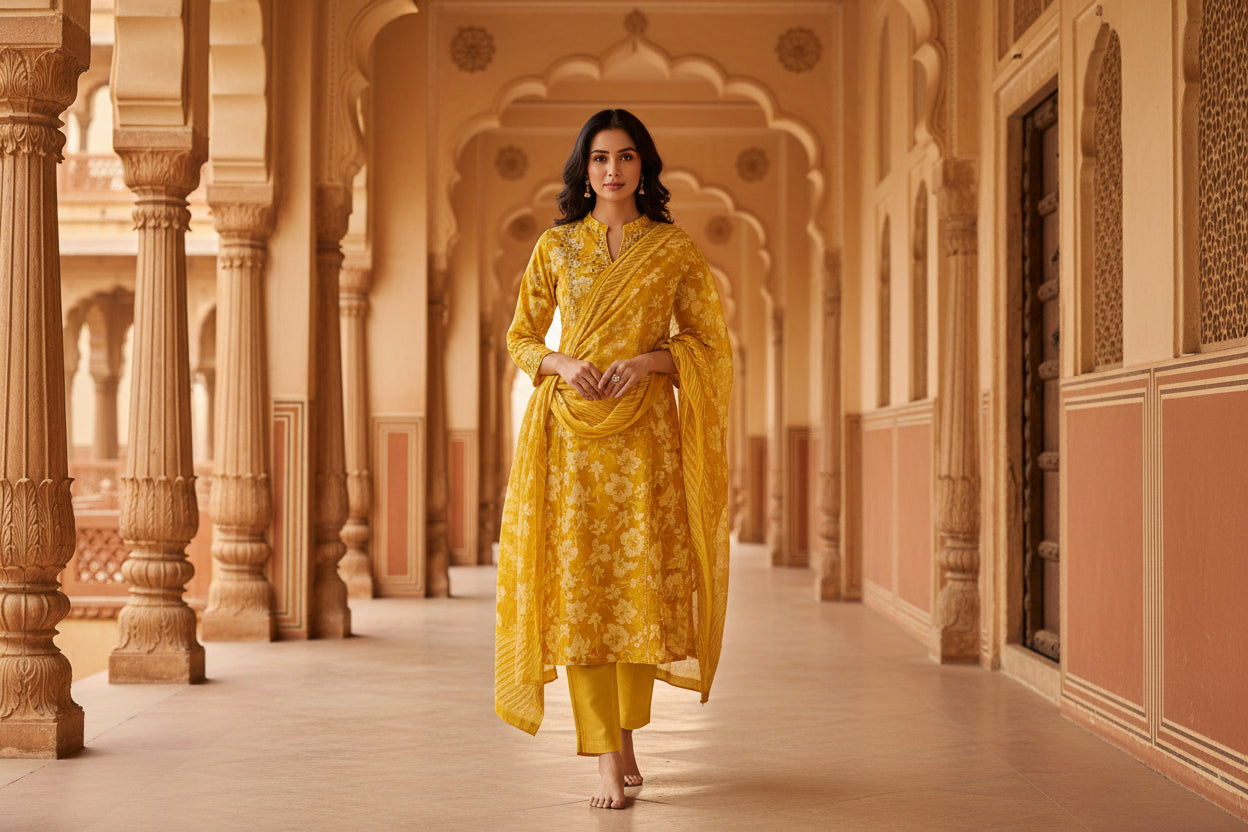 Yellow Floral Kurta Set 3