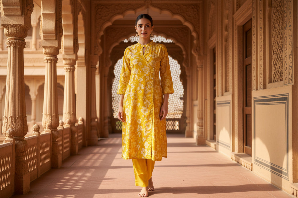 Yellow Floral Kurta Set 7