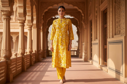 Yellow Floral Kurta Set 7