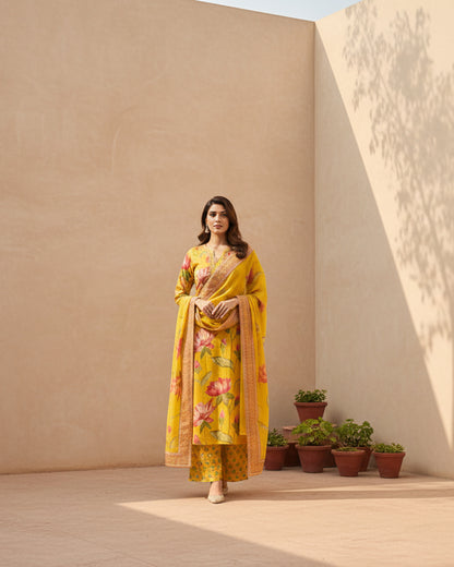 Yellow Lotus Kurta Set 2