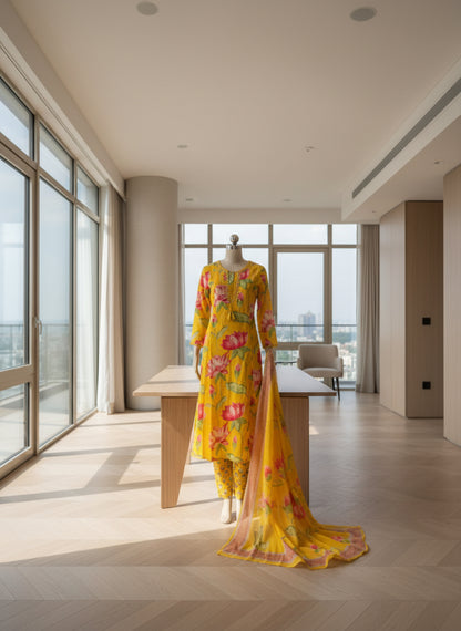 Yellow Lotus Kurta Set 3