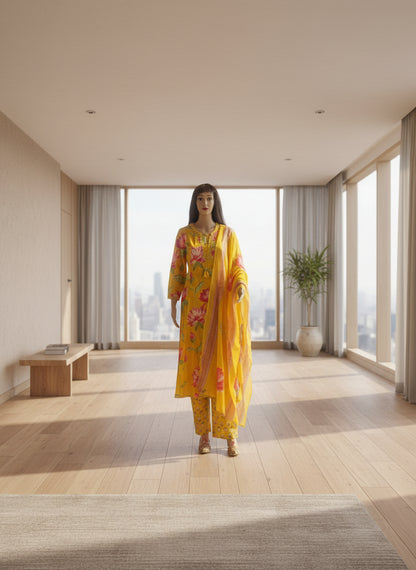 Yellow Lotus Kurta Set 5